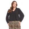 Plus Size Puff Sleeve V-Neck Top -Ghost London 3L25018W BLK karenkane 2025 fall 00 1