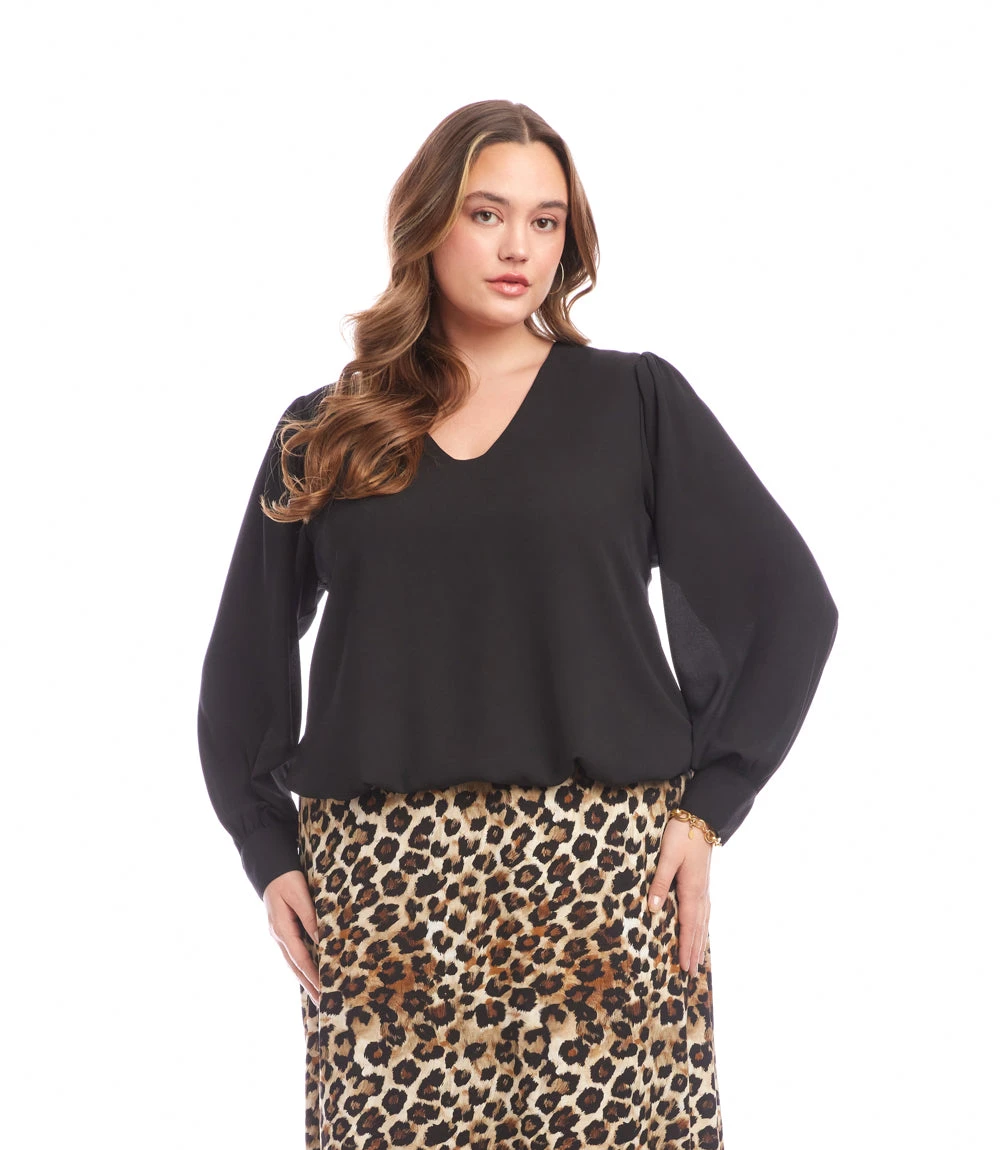 Plus Size Puff Sleeve V-Neck Top 3 Plus Size Puff Sleeve V-Neck Top