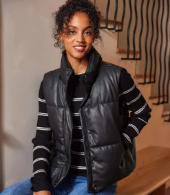 Faux Leather Quilted Puffer Vest -Ghost London 3L34200 BLK karenkane 2025 fall 00 2