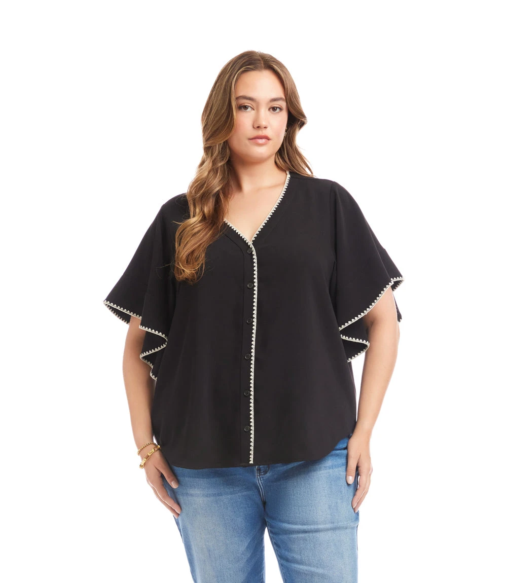 Plus Size Flutter Sleeve Edge Stitch Top 3 Plus Size Flutter Sleeve Edge Stitch Top