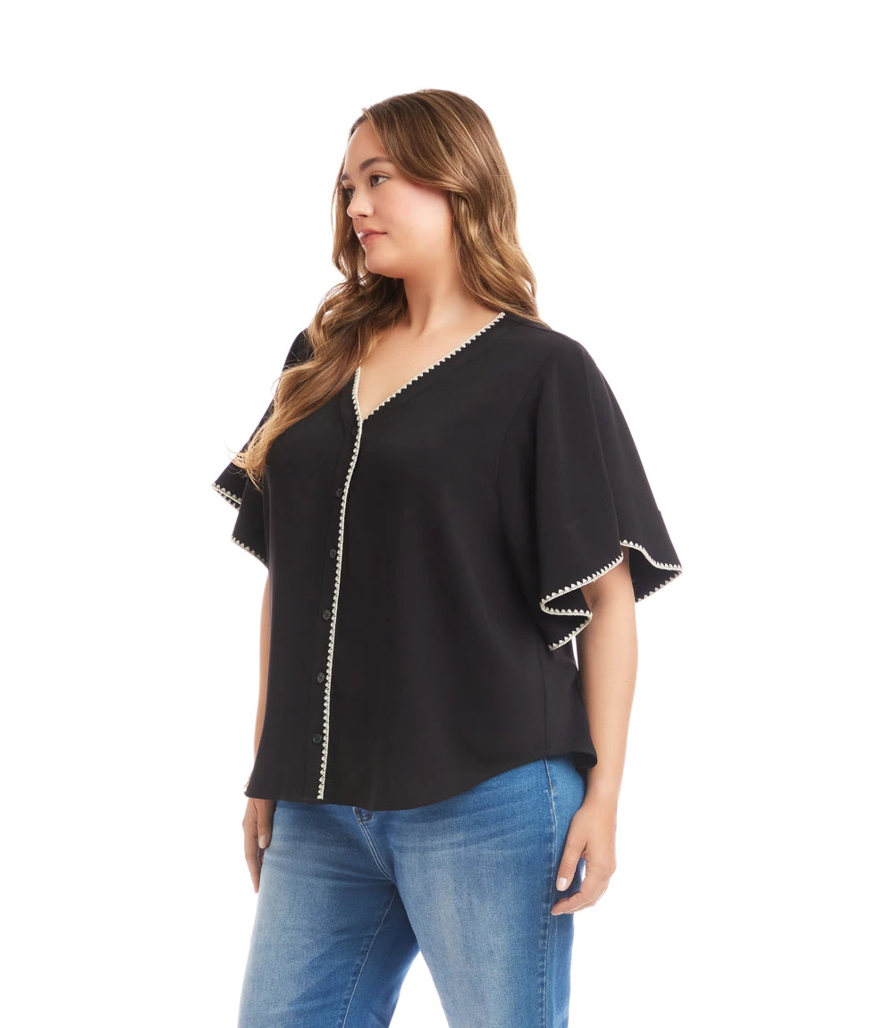 Plus Size Flutter Sleeve Edge Stitch Top 4 Plus Size Flutter Sleeve Edge Stitch Top - Image 2
