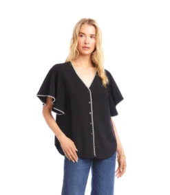 Flutter Sleeve Edge Stitch Top -Ghost London 3L35100 BLC karenkane 2025 fall 00 3