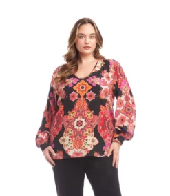 Plus Size Long Sleeve Shirred Blouse