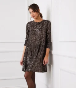 3/4 Sleeve Sequin Swing Dress