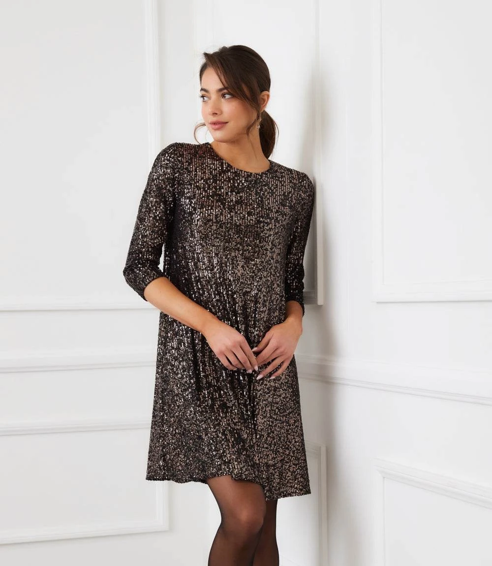3/4 Sleeve Sequin Swing Dress 7 3/4 Sleeve Sequin Swing Dress - Image 5