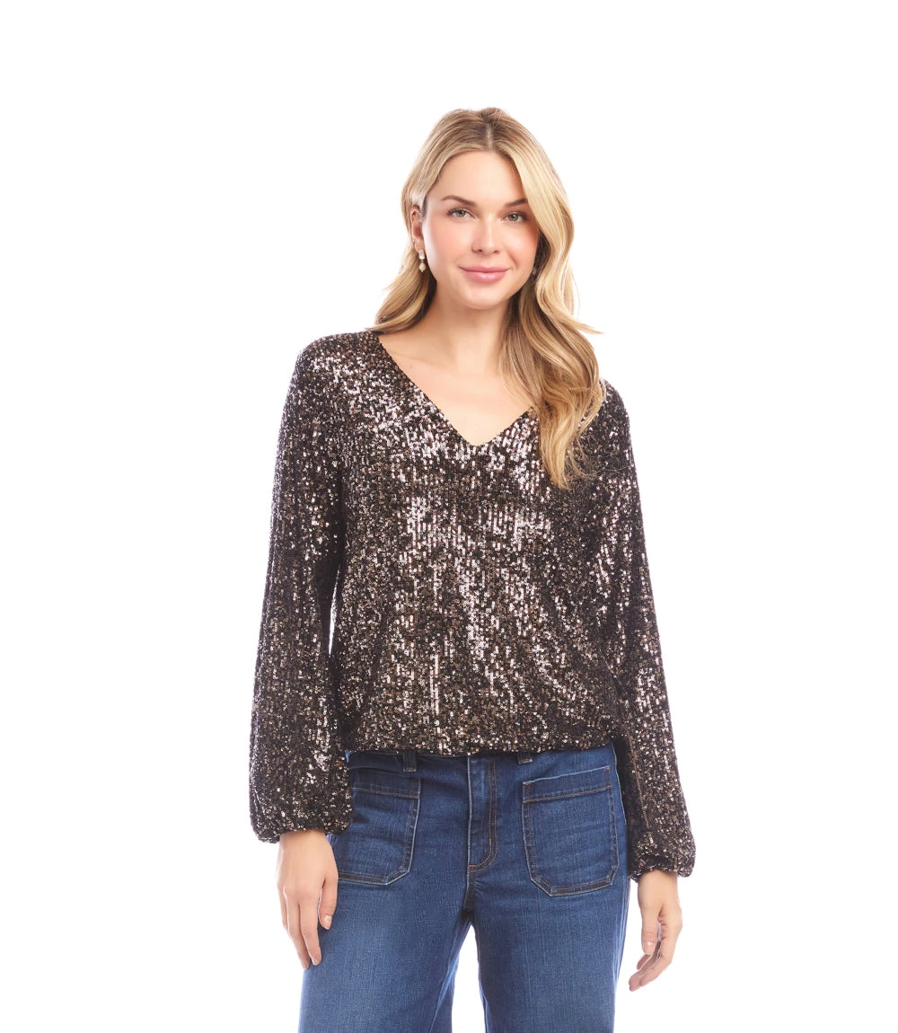 Blouson Sleeve Sequin V-Neck Top 4 Blouson Sleeve Sequin V-Neck Top - Image 2