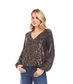 Blouson Sleeve Sequin V-Neck Top 10 Blouson Sleeve Sequin V-Neck Top -Ghost London 3L39501 BRO karenkane 2025 fall 00 4