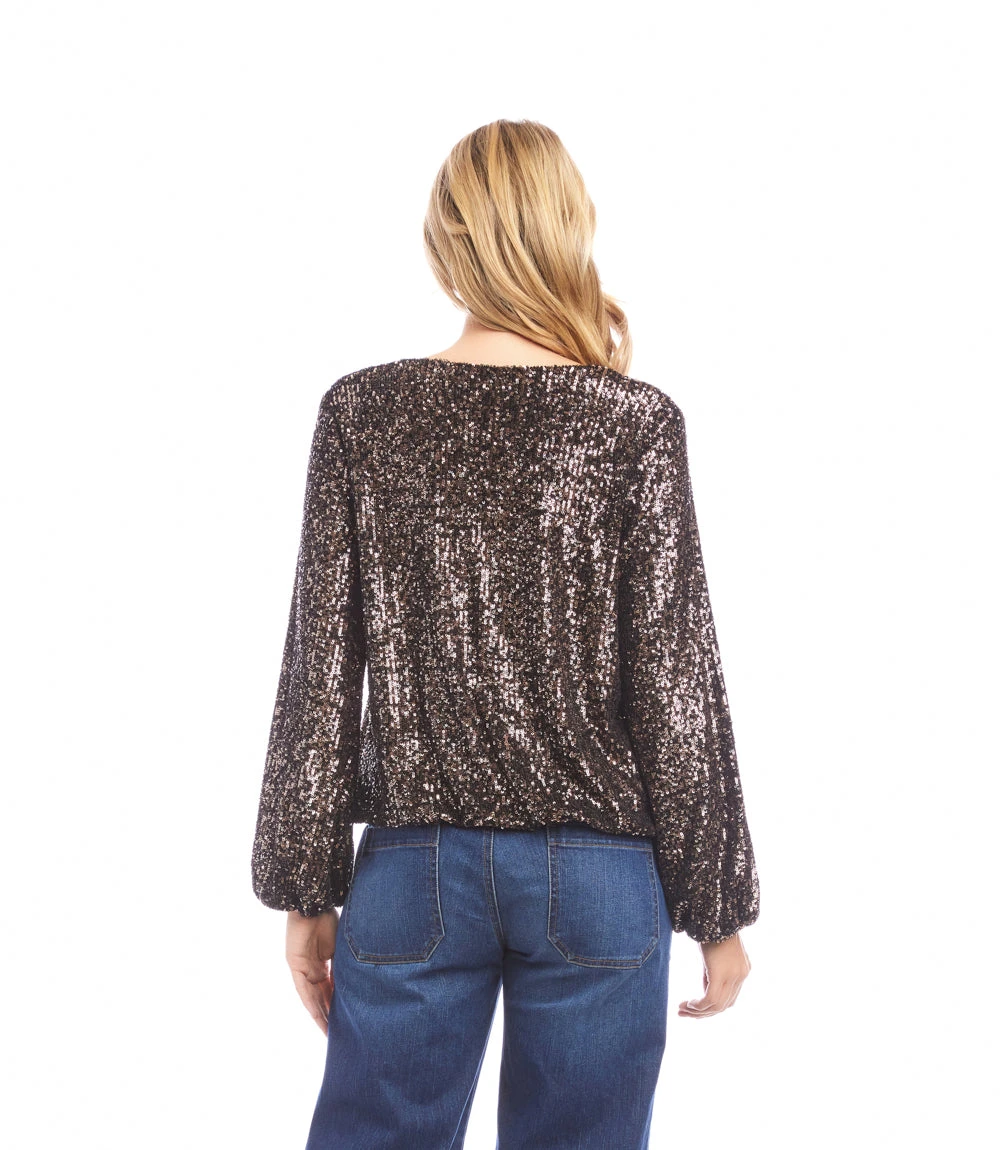 Blouson Sleeve Sequin V-Neck Top 6 Blouson Sleeve Sequin V-Neck Top - Image 4