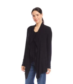 Petite Size Long Sleeve Ribbed Drape Front Cardigan -Ghost London 3L56011P BLK karenkane 2025 fall 00 2