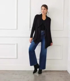 Petite Size Long Sleeve Ribbed Drape Front Cardigan -Ghost London 3L56011 BLK karenkane 2025 fall 00 4