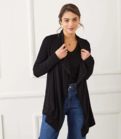 Petite Size Long Sleeve Ribbed Drape Front Cardigan -Ghost London 3L56011 BLK karenkane 2025 fall 00 5
