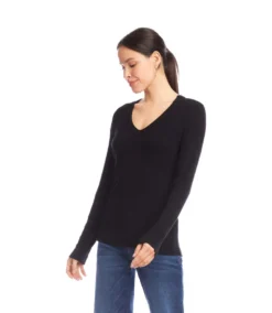 Long Sleeve Ribbed V-Neck Top -Ghost London 3L56018 BLK karenkane 2025 fall 00 2