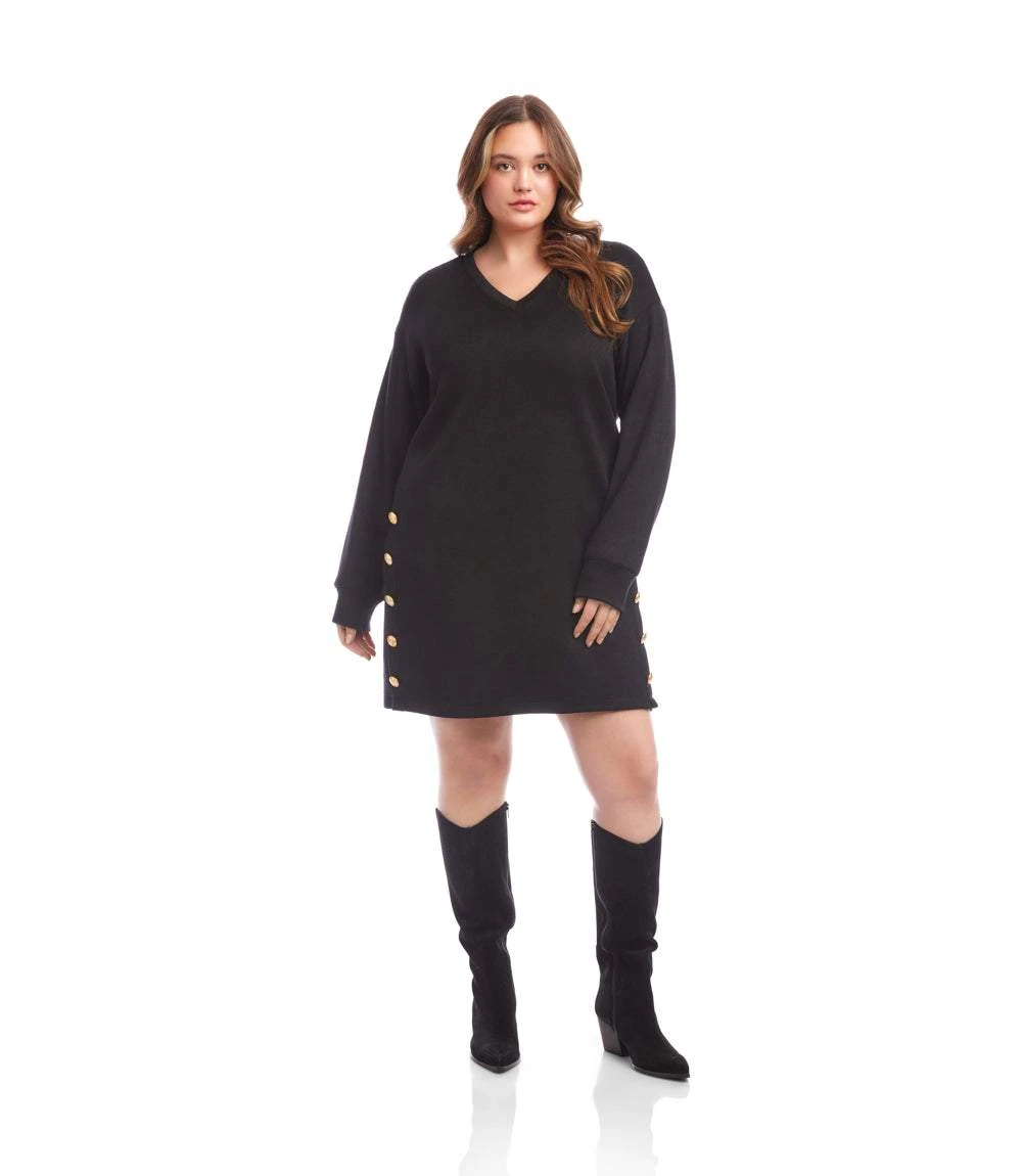 Plus Size Long Sleeve V-Neck Button Detail Dress 3 Plus Size Long Sleeve V-Neck Button Detail Dress
