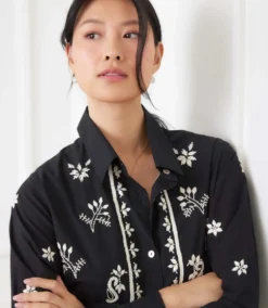 Long Sleeve Embroidered Shirt -Ghost London 3L70135 BKTN karenkane 2025 fall 00 3