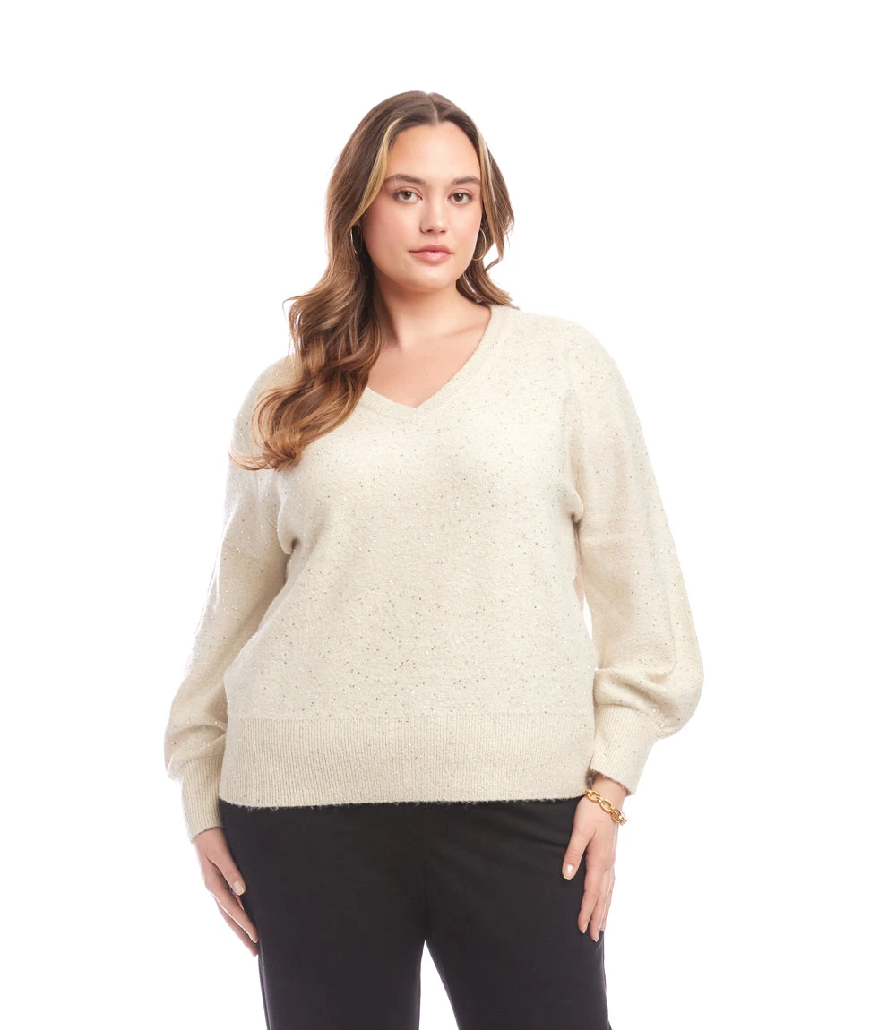 Plus Size Sequin V-Neck Sweater 3 Plus Size Sequin V-Neck Sweater