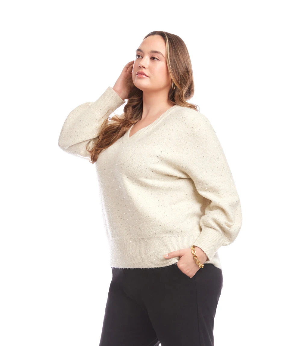Plus Size Sequin V-Neck Sweater 4 Plus Size Sequin V-Neck Sweater - Image 2