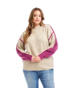 Plus Size Colorblock Mock Neck Sweater