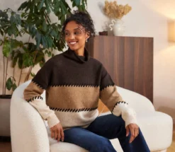 Petite Size Contrast Stitch Mock Neck Colorblock Sweater -Ghost London 3L89983 MUL karenkane 2025 fall 00 1 1