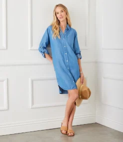 Roll Tab Chambray Shirtdress