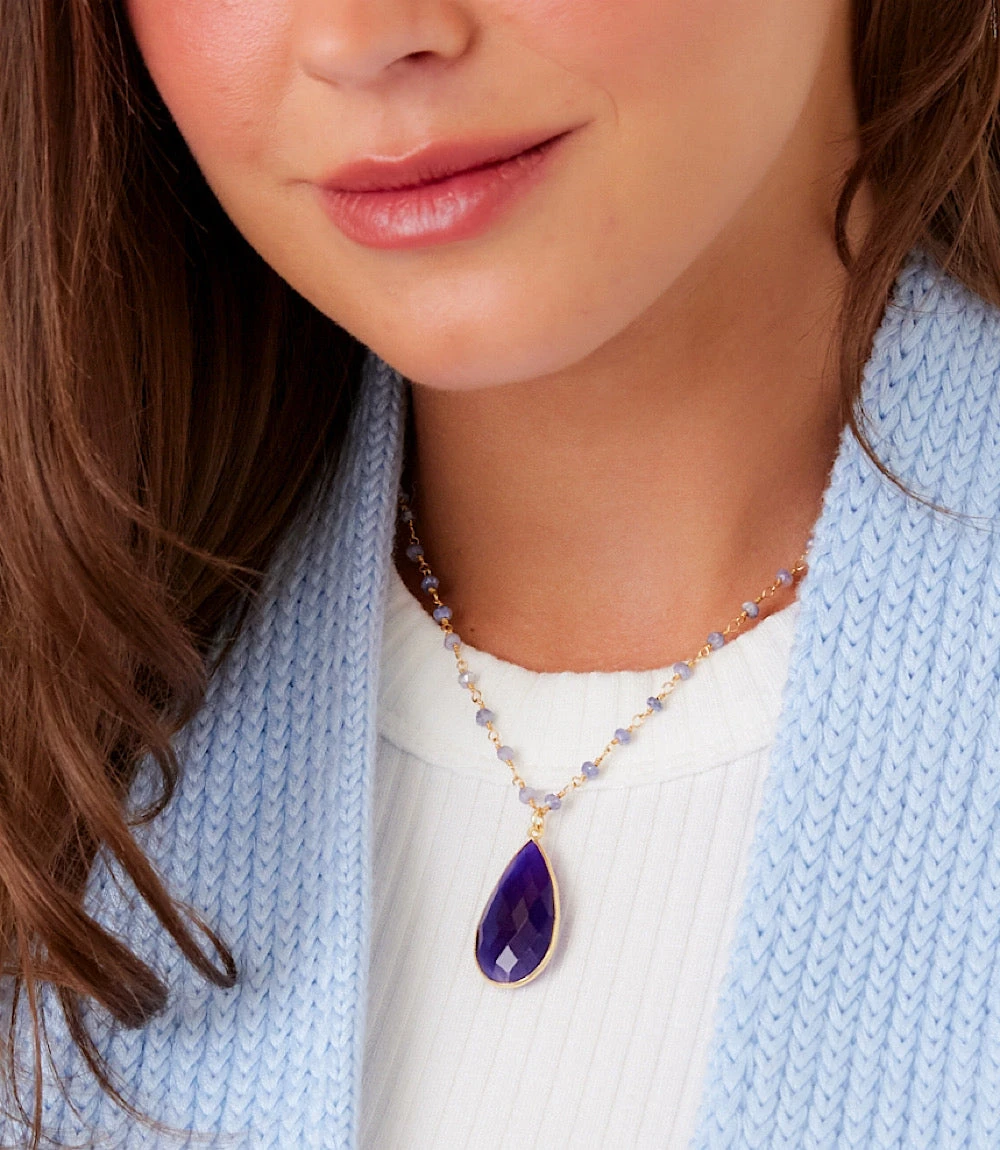 Beaded Teardrop Pendant Necklace 4 Beaded Teardrop Pendant Necklace - Image 2