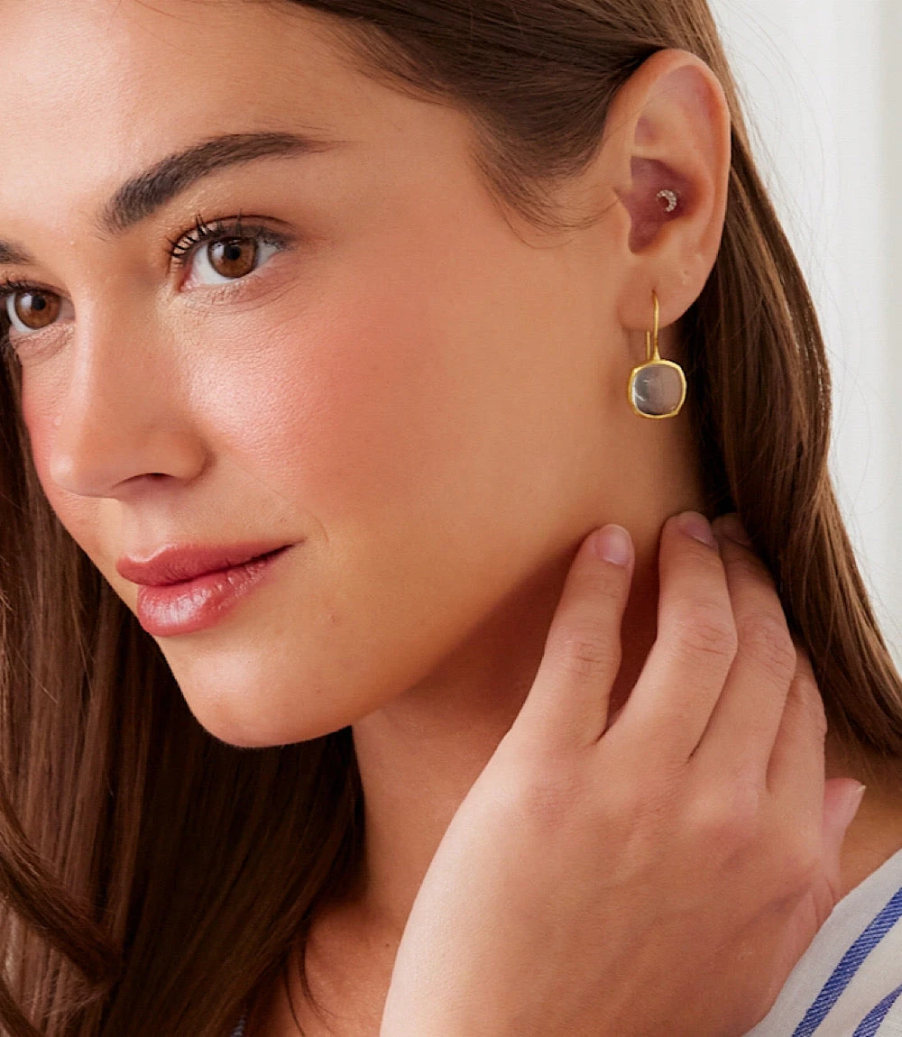 Gemstone Bezel Drop Earrings 3 Gemstone Bezel Drop Earrings