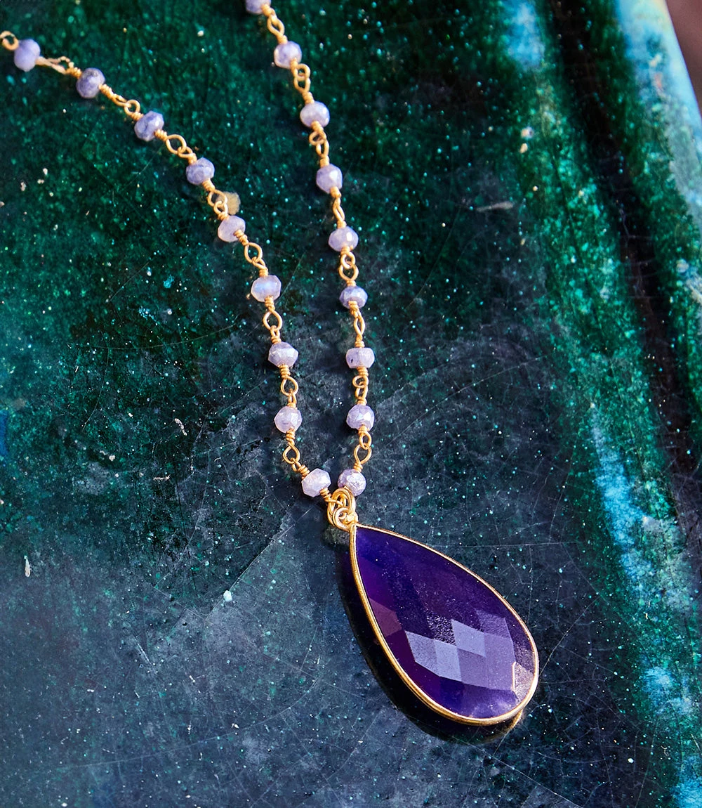 Beaded Teardrop Pendant Necklace 3 Beaded Teardrop Pendant Necklace