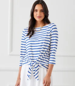Stripe Boatneck Tie-Front Top