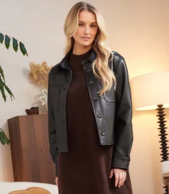 Petite Size Faux Leather Cropped Jacket -Ghost London BBDCB02C AB66 4829 96AA E63084AD49CF