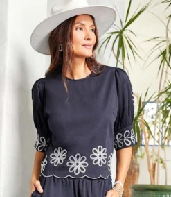 3/4 Sleeve Embroidered Scallop Top -Ghost London D22552F7 81AC 4484 916D 5BE5A0072EC3