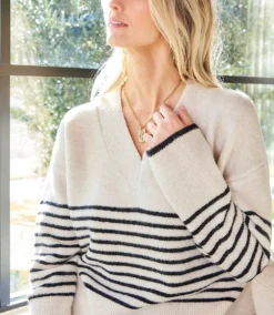Stripe V-Neck Sweater -Ghost London DD7520DF 884C 454E B374 DDEA8BDFF88F