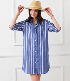 Roll Tab Stripe Shirtdress