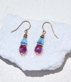 Ruby And Blue Glass Earrings