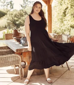 Plus Size Tiered Midi Dress 11 Plus Size Tiered Midi Dress -Ghost London L13433W black 005 f6c50e92 fab4 4726 ac83 a06054e1db67
