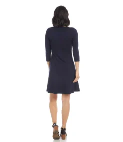 Petite Size Three Quarter Sleeve A-Line Dress -Ghost London L14174 NAV 1071 1a3041fb a080 425f 9c20 633c7b6d2c16