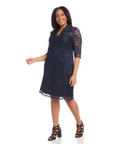 Plus Size V-Neck Scallop Lace Dress -Ghost London karenkane 2022 spring DW36529 NAV 003