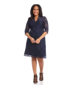 Plus Size V-Neck Scallop Lace Dress -Ghost London karenkane 2022 spring DW36529 NAV 004