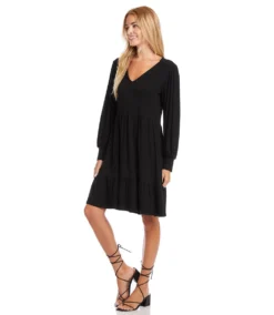 Petite Size Long Sleeve Tiered Dress -Ghost London karenkane 2023 spring 1L13126P BLK 004