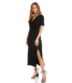 Petite Size Faux Wrap Midi Dress -Ghost London karenkane 2023 spring 1L13127P BLK 004