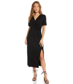 Petite Size Faux Wrap Midi Dress -Ghost London karenkane 2023 spring 1L13127P BLK 005