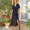 Petite Size Faux Wrap Midi Dress -Ghost London karenkane 2023 spring 1L13127 BLK 001