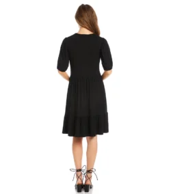 Petite Size Puff Sleeve Tiered Dress -Ghost London karenkane 2023 summer 2L13018P black 003