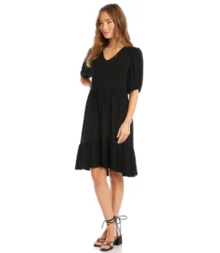 Petite Size Puff Sleeve Tiered Dress -Ghost London karenkane 2023 summer 2L13018P black 004
