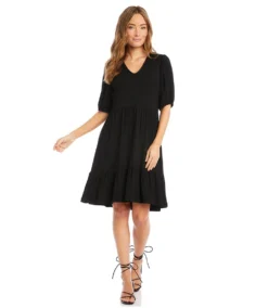 Petite Size Puff Sleeve Tiered Dress -Ghost London karenkane 2023 summer 2L13018P black 006