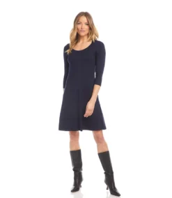Petite Size Three Quarter Sleeve A-Line Dress -Ghost London karenkane 2023 winter L14174P NAV 1