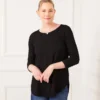 Petite Size 3/4 Sleeve Shirttail Top -Ghost London karenkane 2024 fall 3L08900P BLK 000
