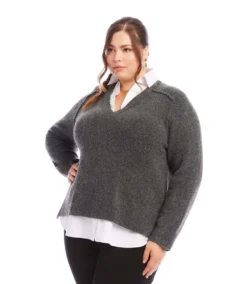 Plus Size Layered Sweater -Ghost London karenkane 2024 fall 3N94281W GRA 00 2