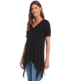 Petite Size Short Sleeve Fringe Top -Ghost London karenkane 2024 spring 1L13019P BLK 003