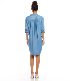 Petite Size Roll Tab Sleeve Chambray Shirtdress -Ghost London karenkane 2024 spring 1L66081P CHA 004